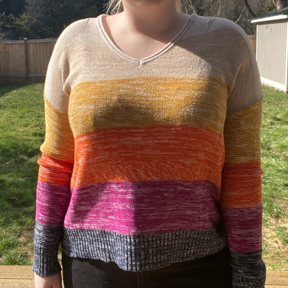 Super Comfy Rainbow V Neck Colorblock Sweater
